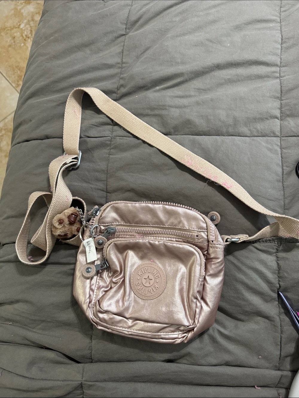 Kipling Metallic Rose Crossbody Bag with Beige Strap